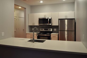 Work is complete on the kitchen of this 506 square foot studio apartment (Unit B) in Building B.