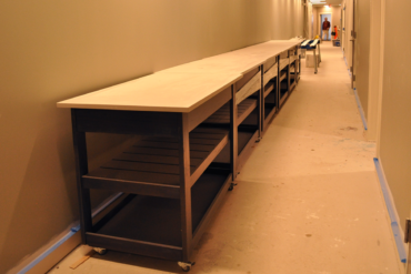 It's a parade of rolling kitchen islands making their way through Building A.