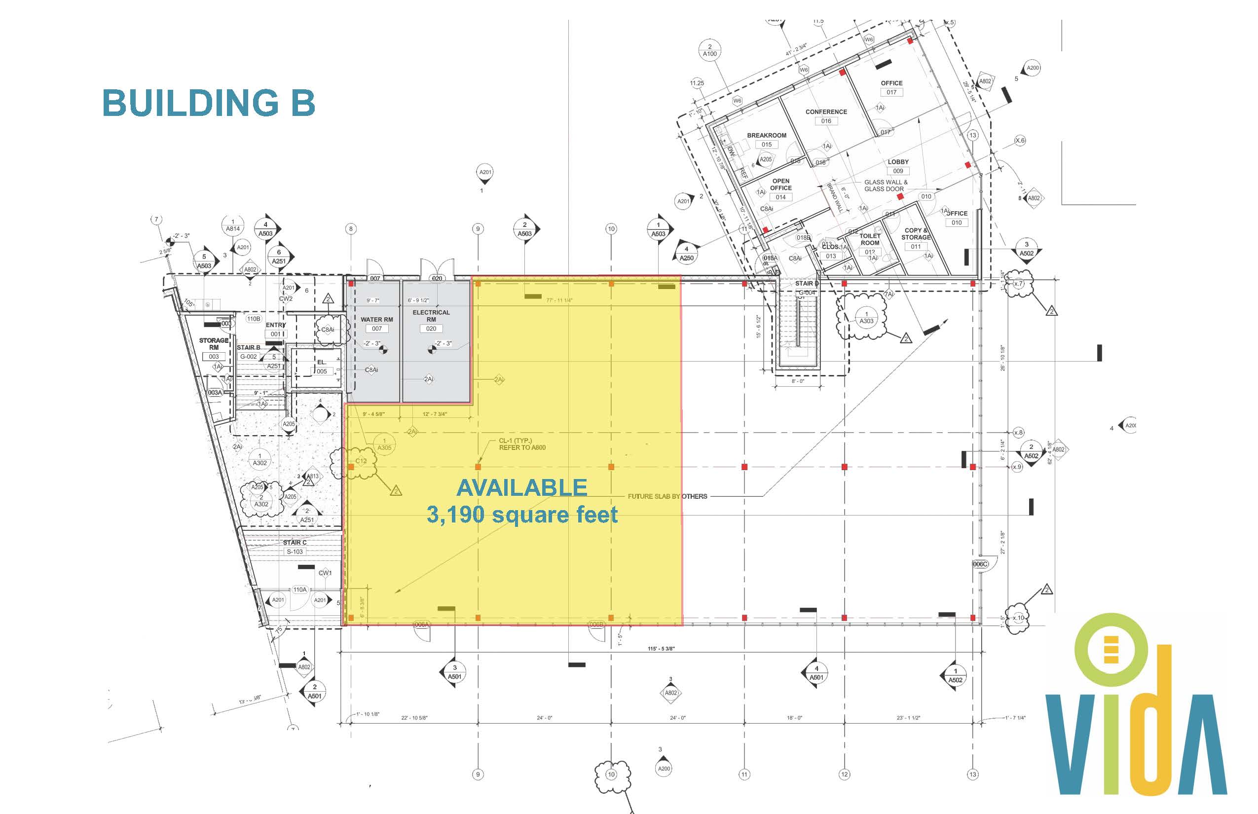 Schematics of available square footage in VIDA Building B retail space