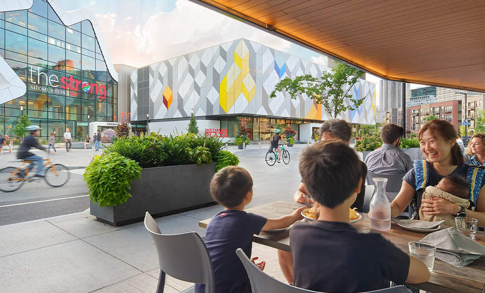 A family enjoying lunch at Nerdvana