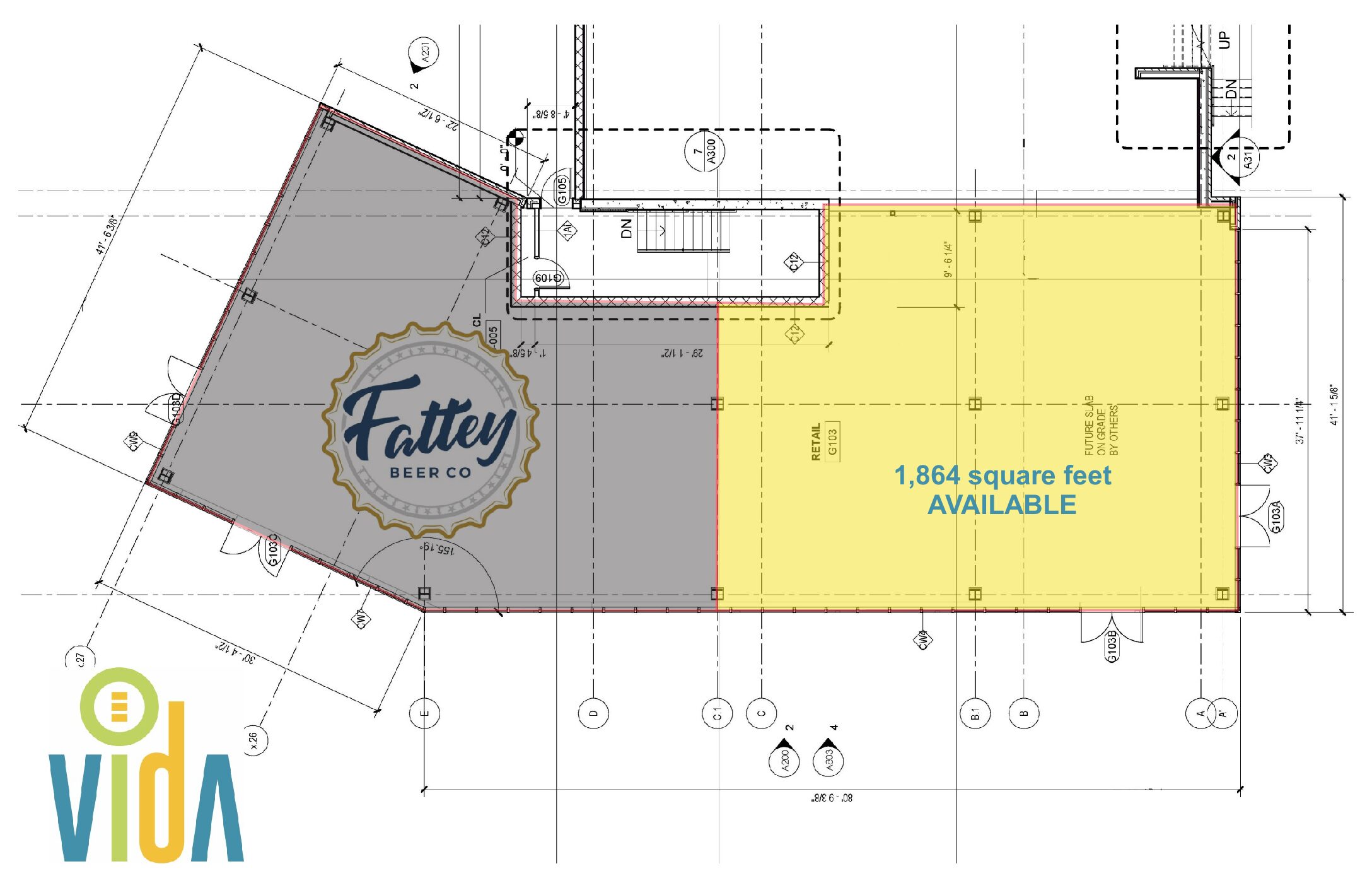 Schematics of available square footage in VIDA Building B retail space